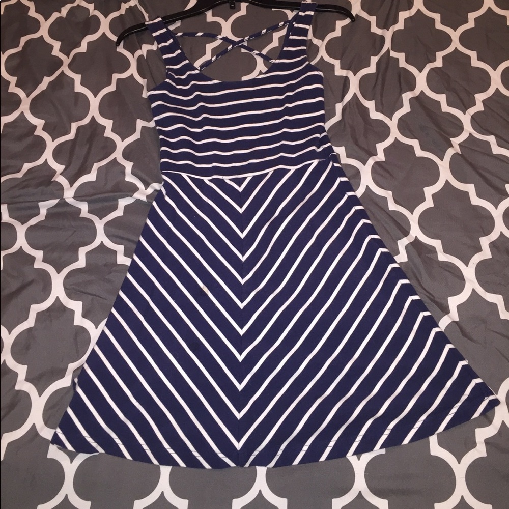 Striped skater blue and white dress